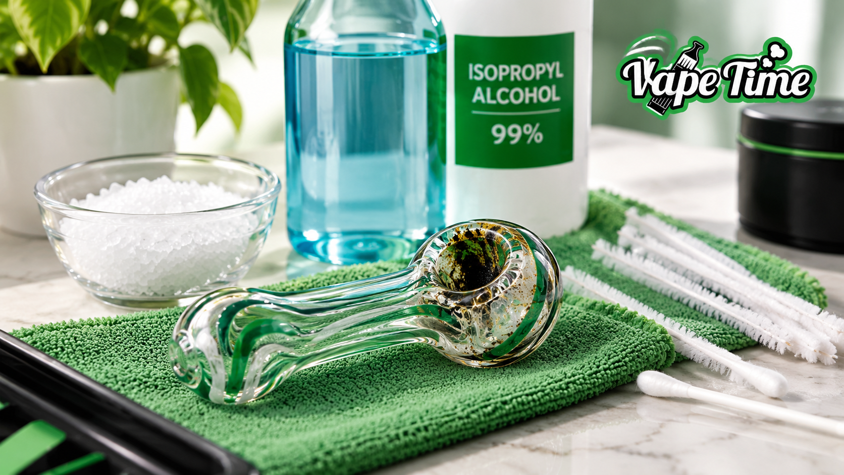 Glass Pipe Cleaning Kit on Green Towel